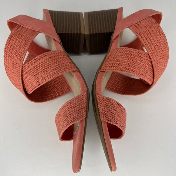 Comfort Womens Peach Criss Cross Block Heeled Size 7.5W Strappy Sandals - Picture 7 of 10